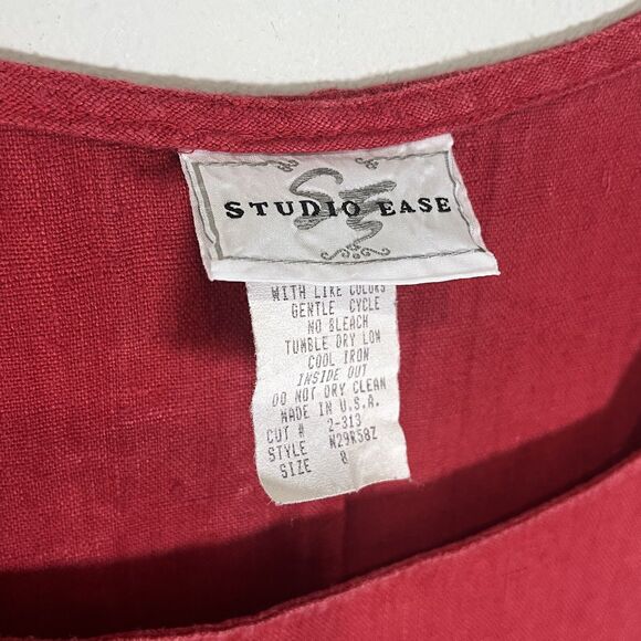 Vintage Studio Ease Dress Women's 8 Red Linen Butterfly Sleeveless Midi 90s Y2K - Picture 4 of 8